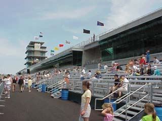 temporary stands infront of F1 Garages