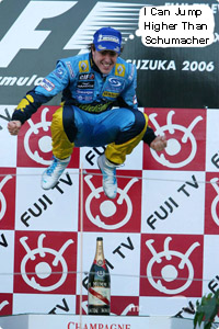 Alonso Jumps for joy