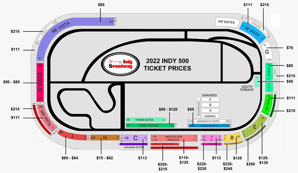 Maps of the Indy Motor Speedway - Grandstand Maps