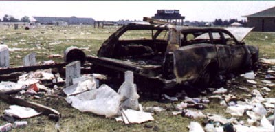 burned up car in the infield